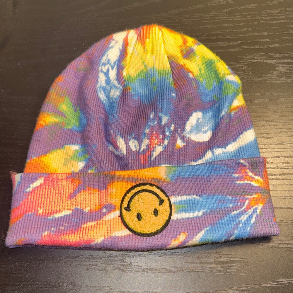 Colorful Tie-Dye PacSun Beanie with Smiley Face